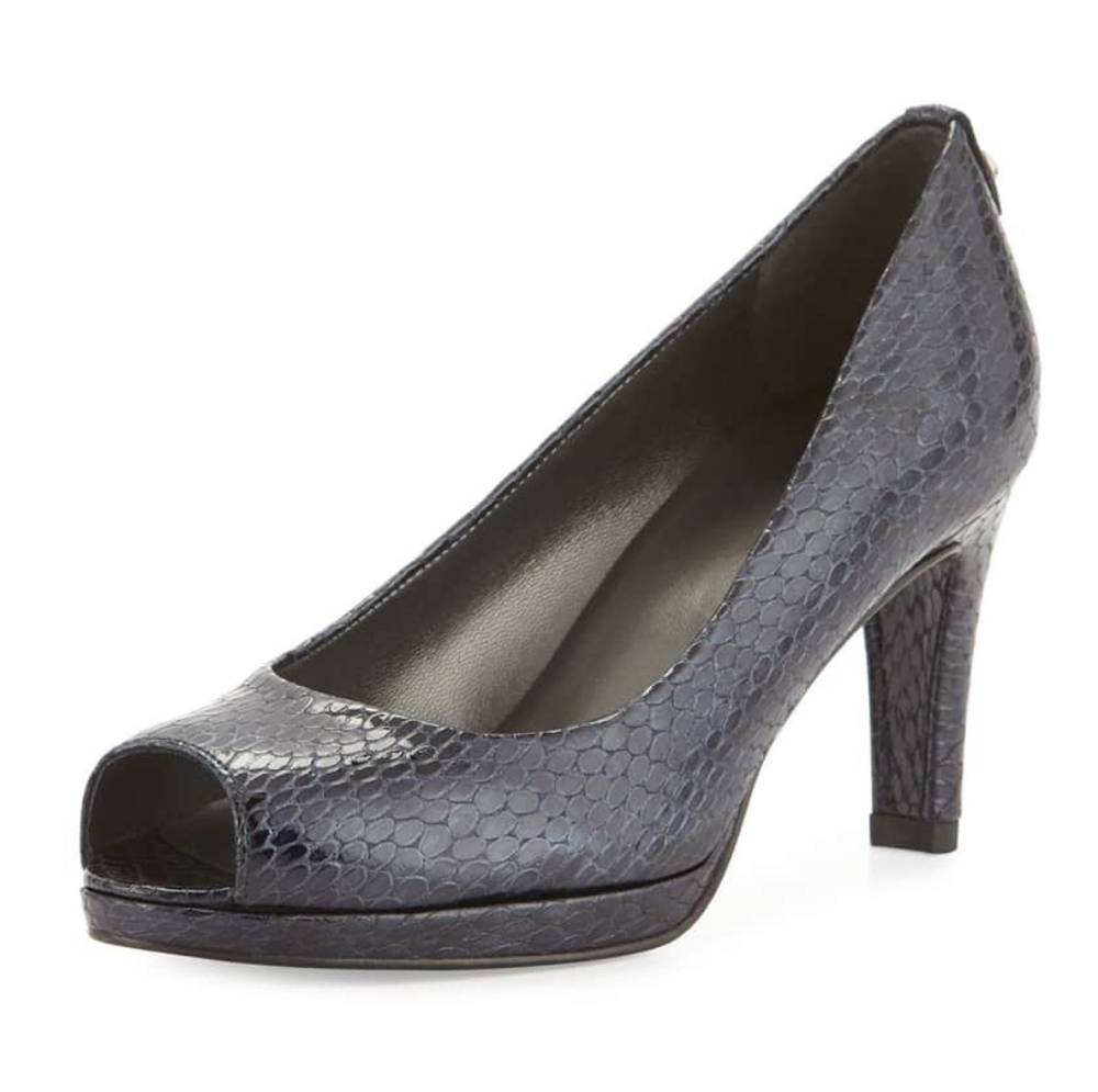 Stuart Weitzman Plainfield Snakeskin Embossed Peep Toe Pumps
